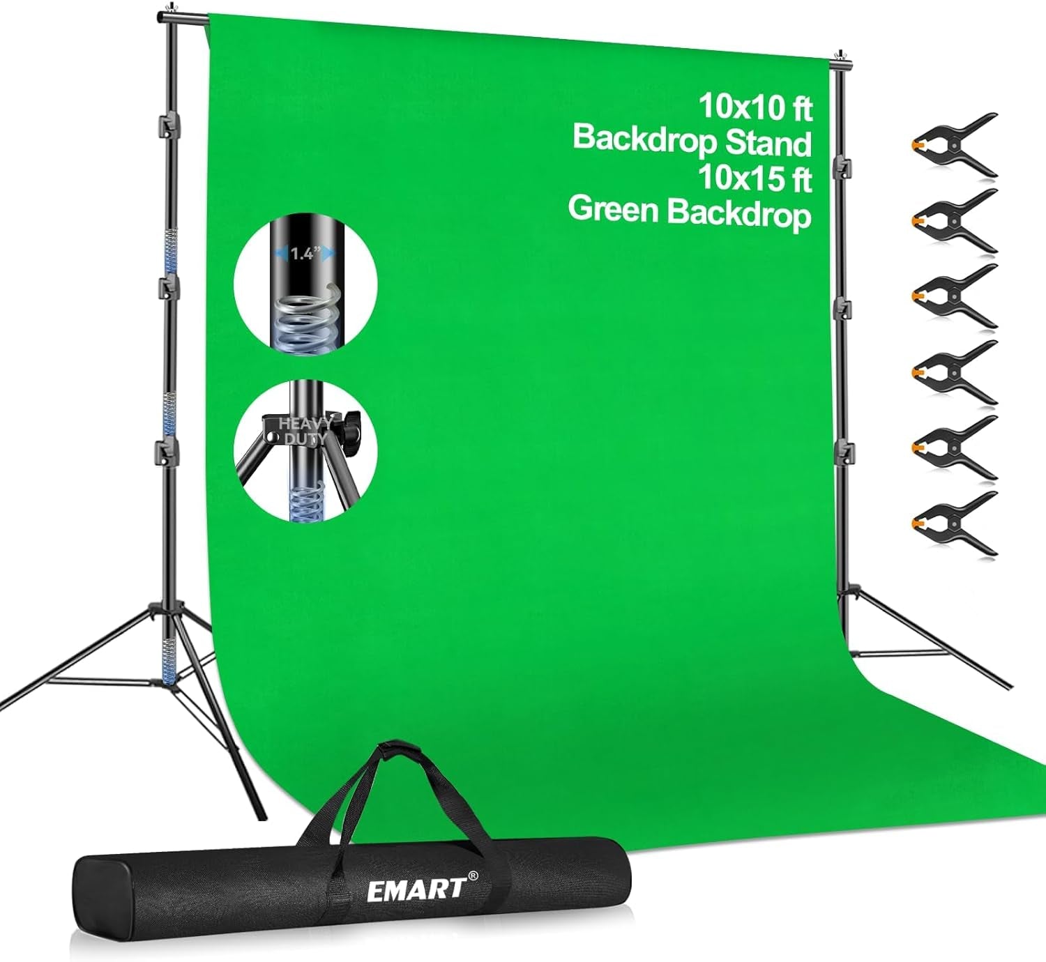 EMART 8.5 X 10Ft Green Screen Backdrop Kit with Tripod Stand, Photography Background Support System with 10 X12Ft 100% Cotton Muslin Chromakey Backdrop for Photo Studio, Video Shooting, Live Streaming