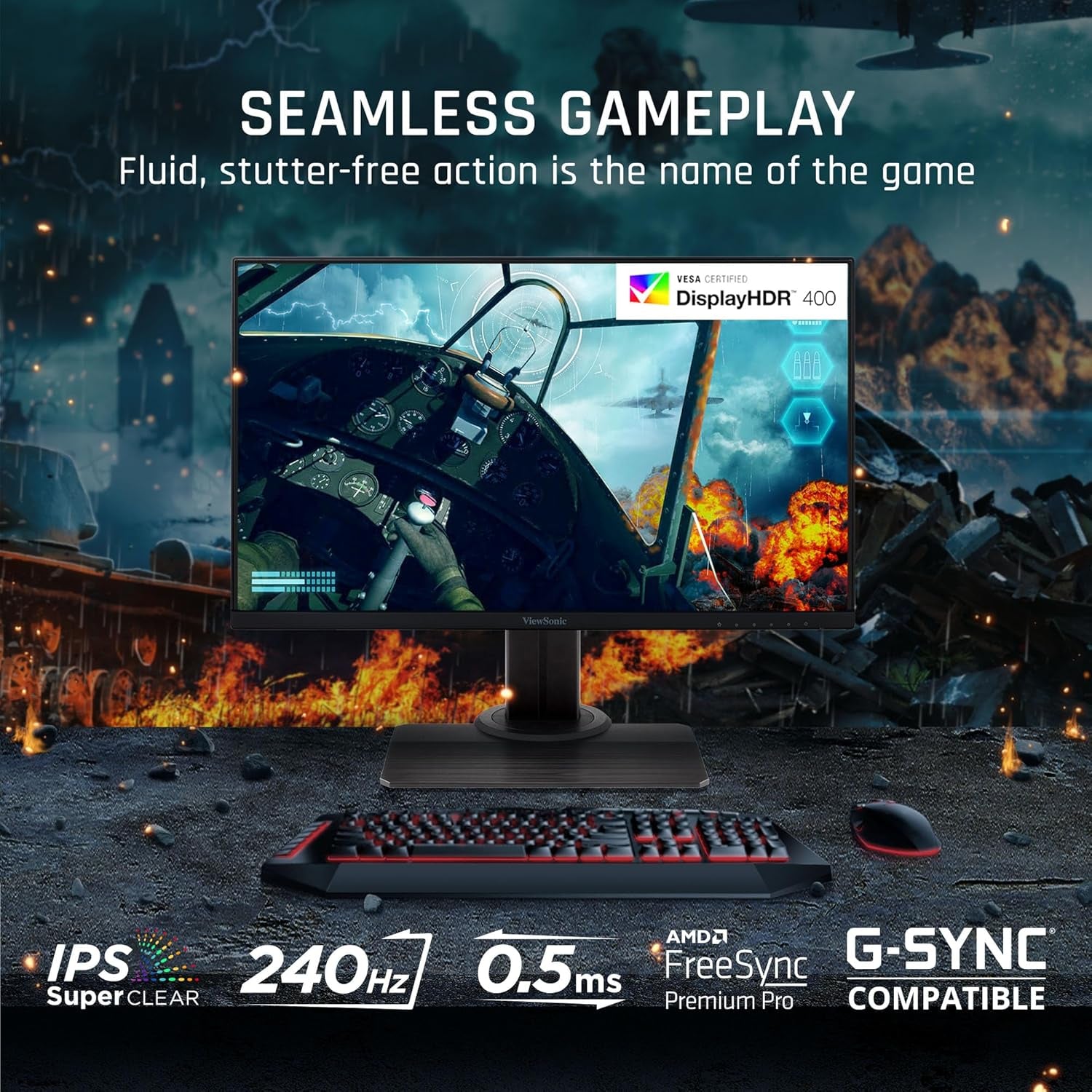 Viewsonic XG2431 24 Inch 1080P Gaming Monitor with 240Hz, 0.5Ms, Freesync Premium, NVIDIA G-Sync Compatible, Advanced Ergonomics, Eye Care, HDR400