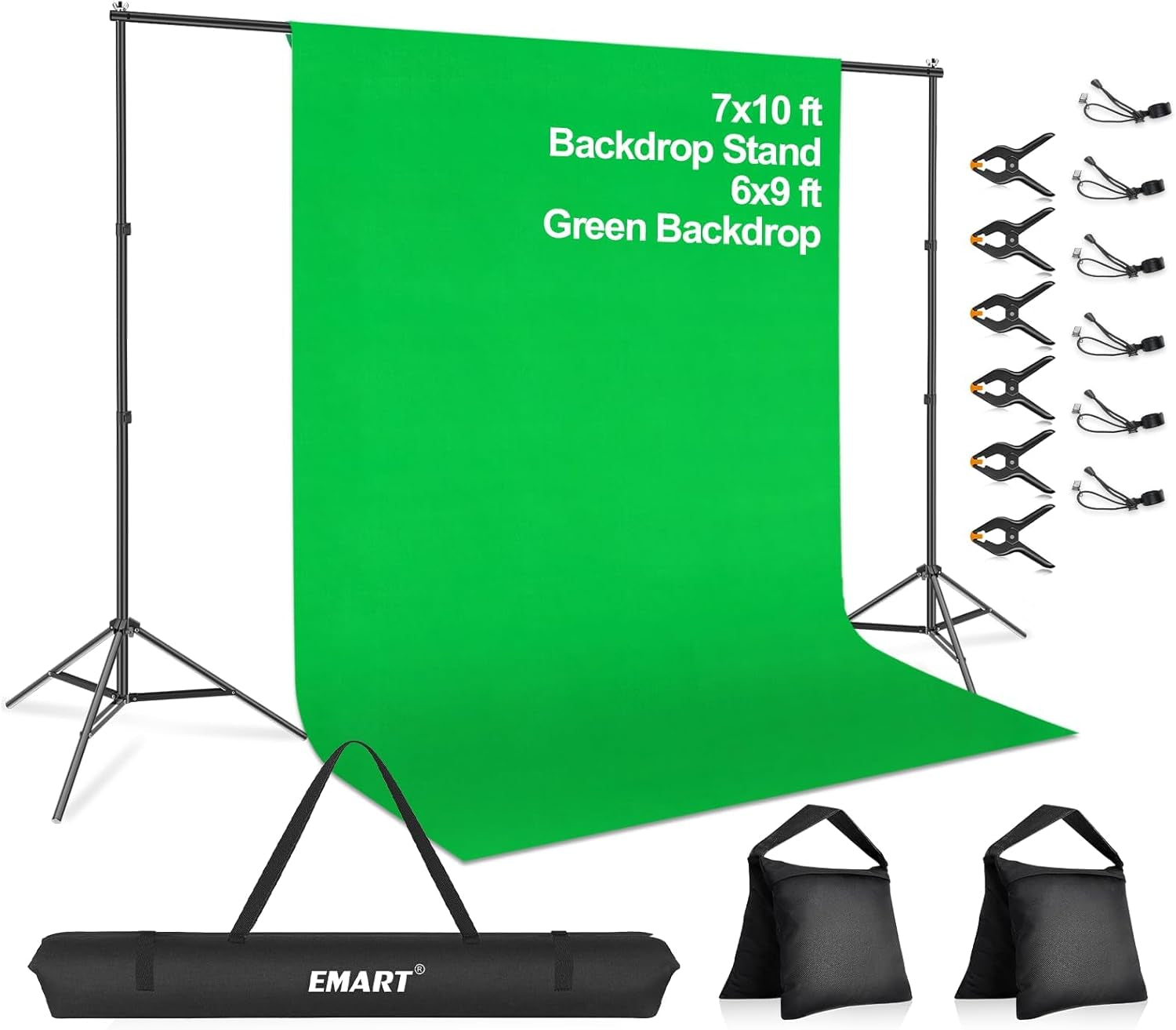 EMART 8.5 X 10Ft Green Screen Backdrop Kit with Tripod Stand, Photography Background Support System with 10 X12Ft 100% Cotton Muslin Chromakey Backdrop for Photo Studio, Video Shooting, Live Streaming