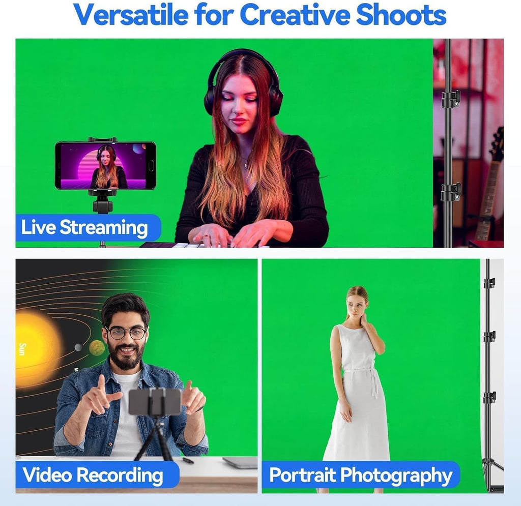 EMART 8.5 X 10Ft Green Screen Backdrop Kit with Tripod Stand, Photography Background Support System with 10 X12Ft 100% Cotton Muslin Chromakey Backdrop for Photo Studio, Video Shooting, Live Streaming