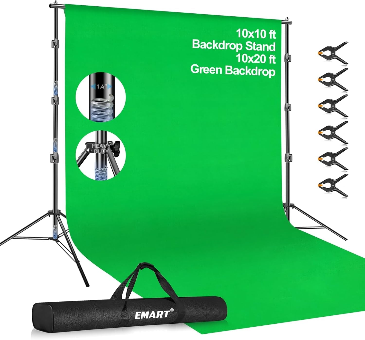 EMART 8.5 X 10Ft Green Screen Backdrop Kit with Tripod Stand, Photography Background Support System with 10 X12Ft 100% Cotton Muslin Chromakey Backdrop for Photo Studio, Video Shooting, Live Streaming