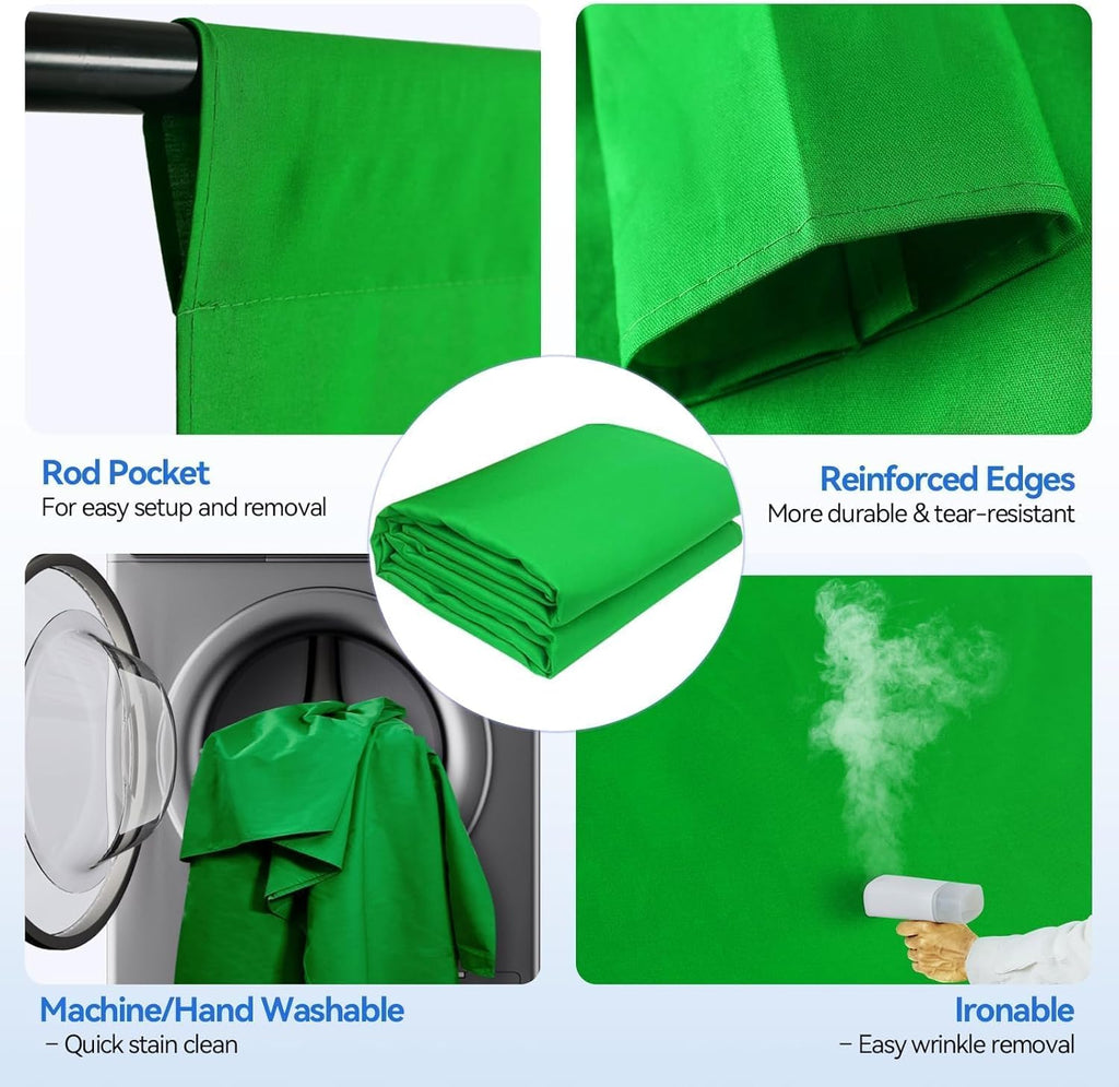 EMART 8.5 X 10Ft Green Screen Backdrop Kit with Tripod Stand, Photography Background Support System with 10 X12Ft 100% Cotton Muslin Chromakey Backdrop for Photo Studio, Video Shooting, Live Streaming