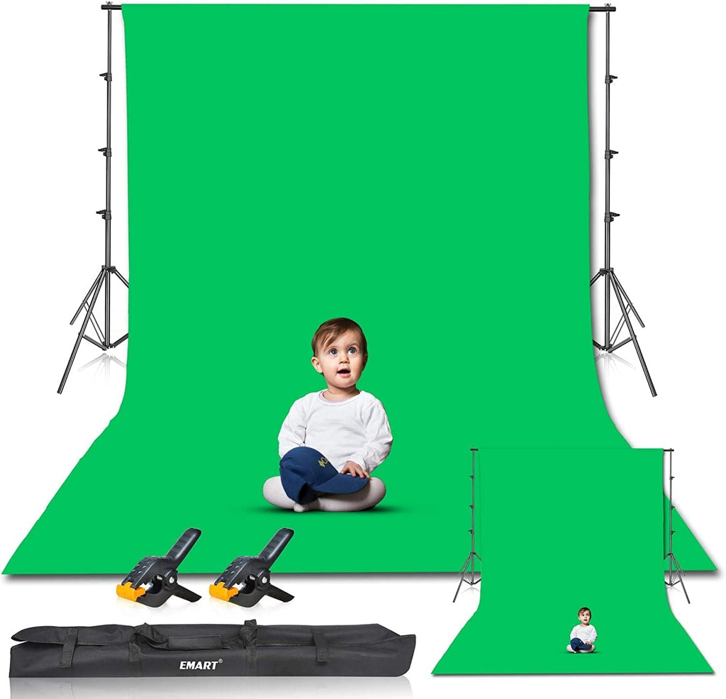EMART 8.5 X 10Ft Green Screen Backdrop Kit with Tripod Stand, Photography Background Support System with 10 X12Ft 100% Cotton Muslin Chromakey Backdrop for Photo Studio, Video Shooting, Live Streaming