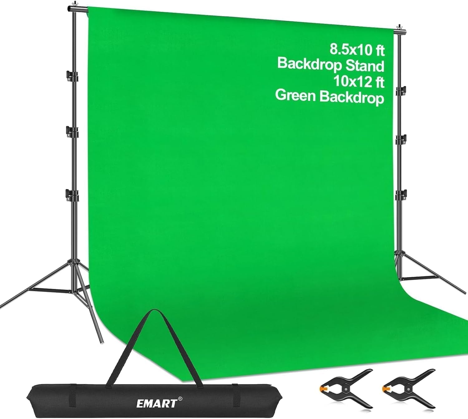 EMART 8.5 X 10Ft Green Screen Backdrop Kit with Tripod Stand, Photography Background Support System with 10 X12Ft 100% Cotton Muslin Chromakey Backdrop for Photo Studio, Video Shooting, Live Streaming
