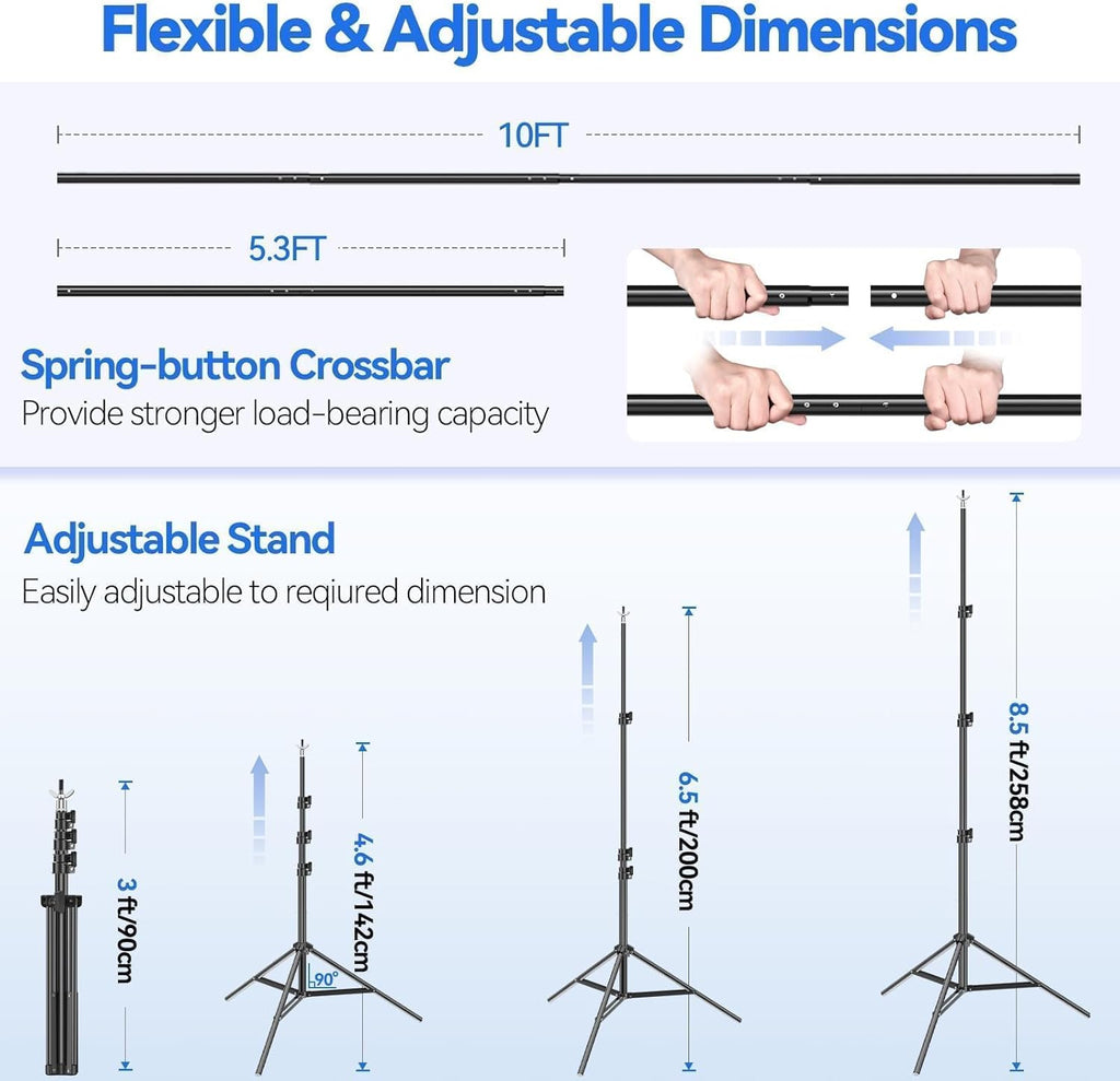 EMART 8.5 X 10Ft Green Screen Backdrop Kit with Tripod Stand, Photography Background Support System with 10 X12Ft 100% Cotton Muslin Chromakey Backdrop for Photo Studio, Video Shooting, Live Streaming