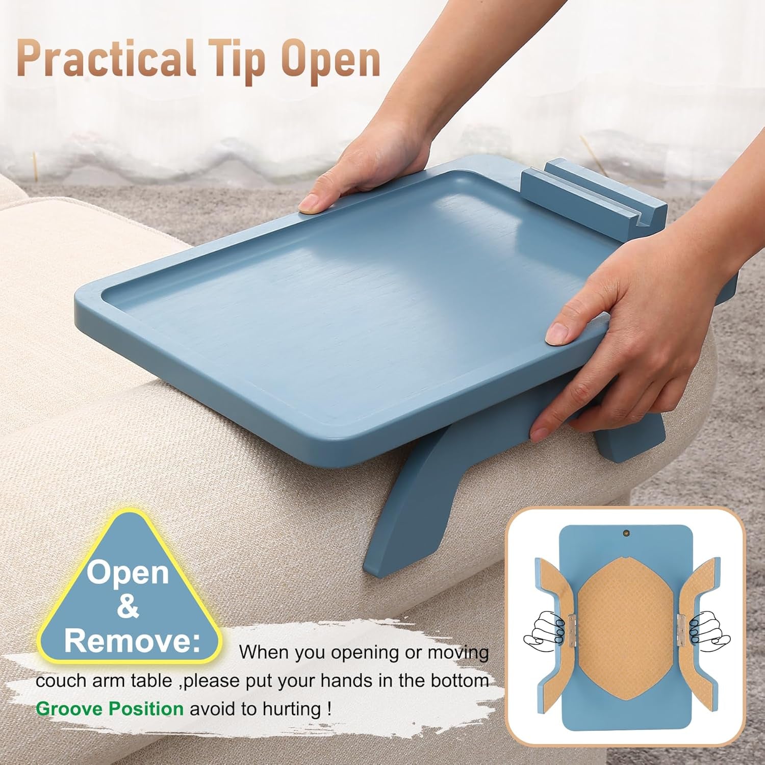 SINWANT Couch Arm Table, Bamboo Sofa Clip on Tray Tables,Sofa Armrest Tray with 360° Phone Holder,Couch Armrest Table for Eating and Drinking